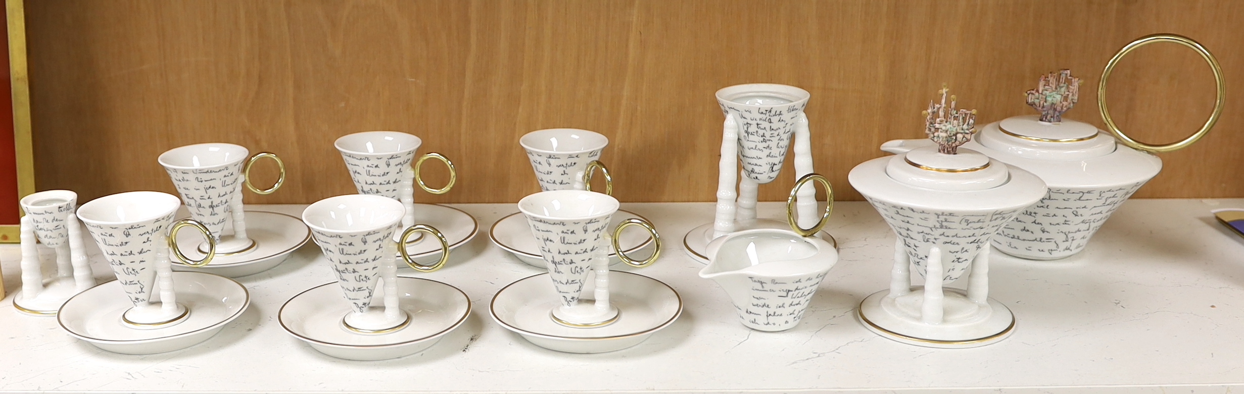 Franz Kafka, a limited edition mocca coffee set by Thun Studio comprising coffee pot, sugar bowl, milk jug, six cups and saucers, etc.